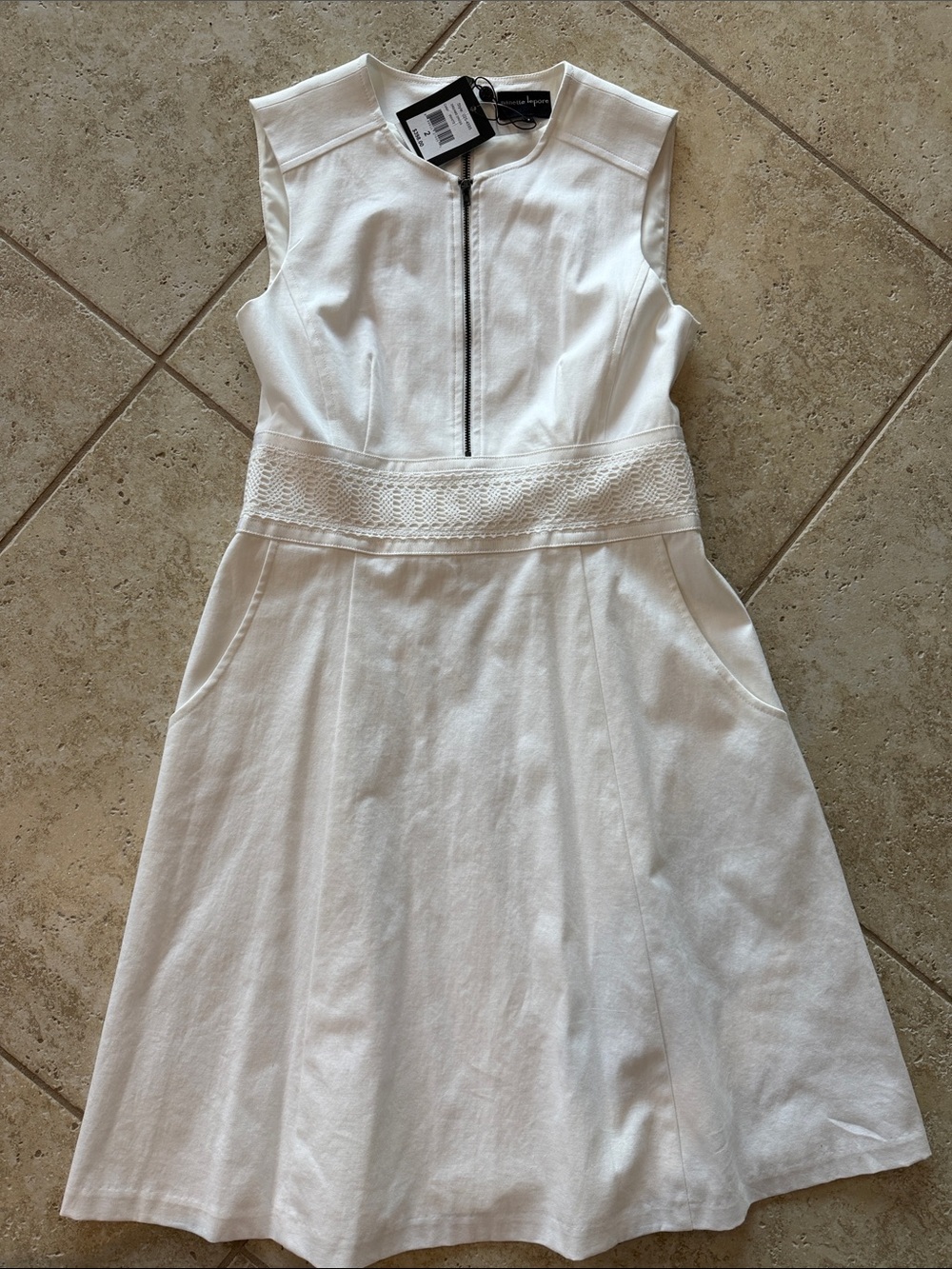 Nanette Lepore White Sleeveless Zip-Front A-Line Dress with Pockets - NWT